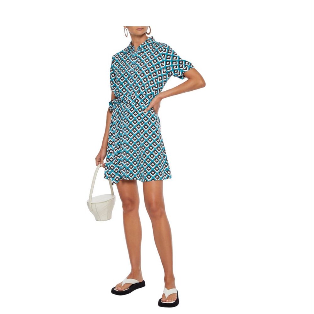 NWT Diane Von Furstenberg Women's Coastal Diamond Jett Blue White Mini Dress XS